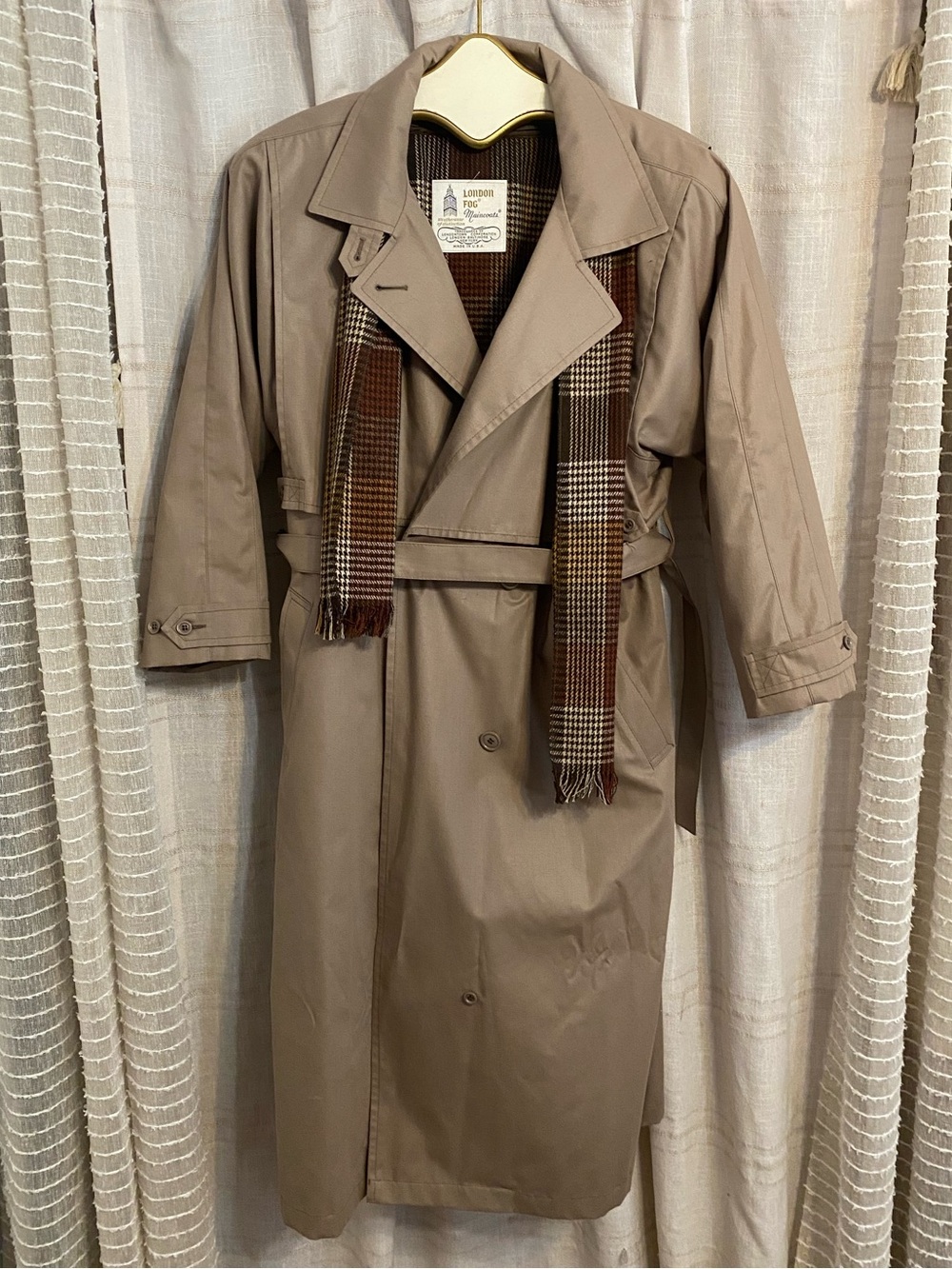 NWT VTG 60s London Fog Darcy Trench Plaid Zip Out Liner Scarf 12 USA Deadstock - Picture 2 of 16